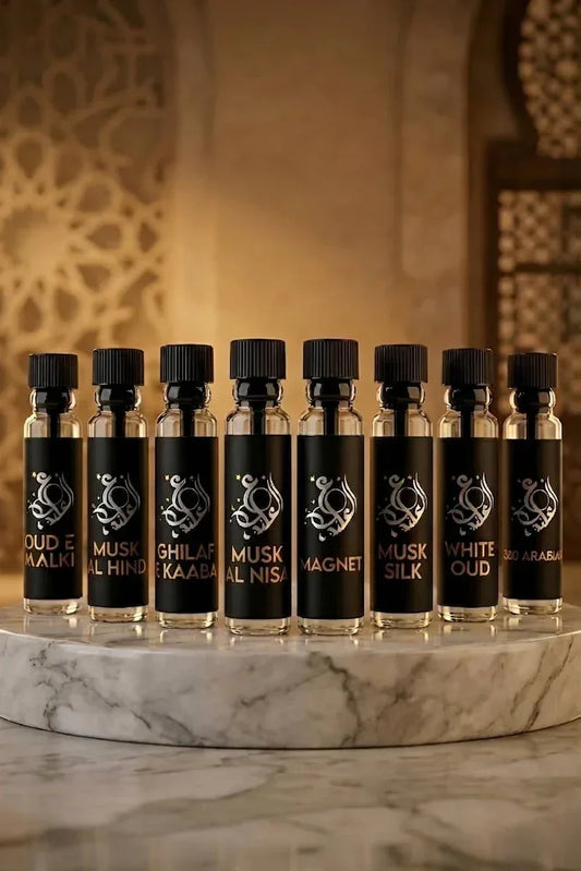 Oud Al Aziz 8-piece luxury fragrance tester set — try all attars and EDPs before buying in Pakistan
