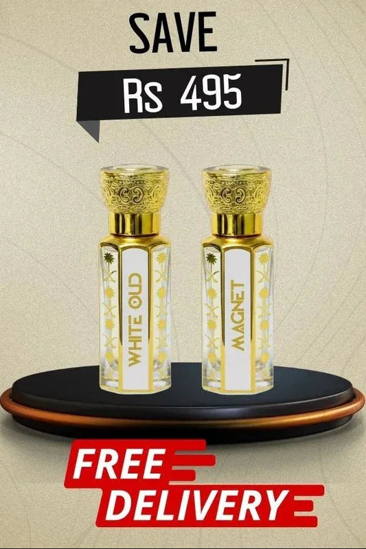 White Oud and Magnet Attar Duo — signature gift set for men by Oud Al Aziz Pakistan
