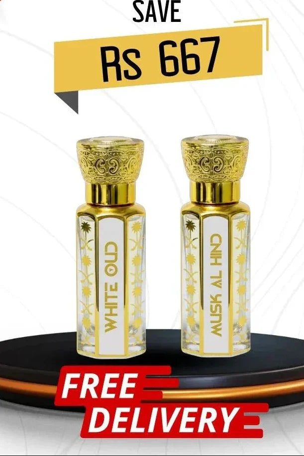 White Oud and Musk Al Hind Attar Duo — bestseller attar gift set for men by Oud Al Aziz Pakistan
