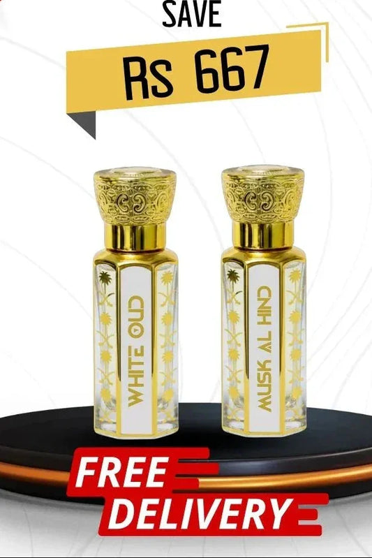 White Oud and Musk Al Hind Attar Duo — bestseller attar gift set for men by Oud Al Aziz Pakistan
