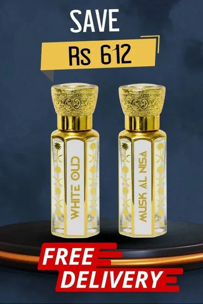 White Oud and Musk Al Nisa His and Hers Attar Duo — couple gift set by Oud Al Aziz Pakistan
