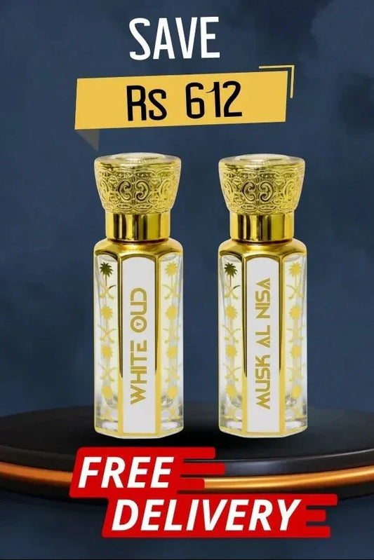 White Oud and Musk Al Nisa His and Hers Attar Duo — couple gift set by Oud Al Aziz Pakistan
